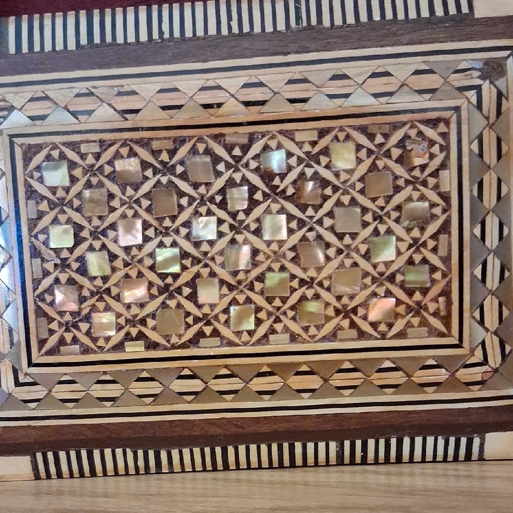 Vintage Wooden Jewelry Box with Mother of Pearl Inlay